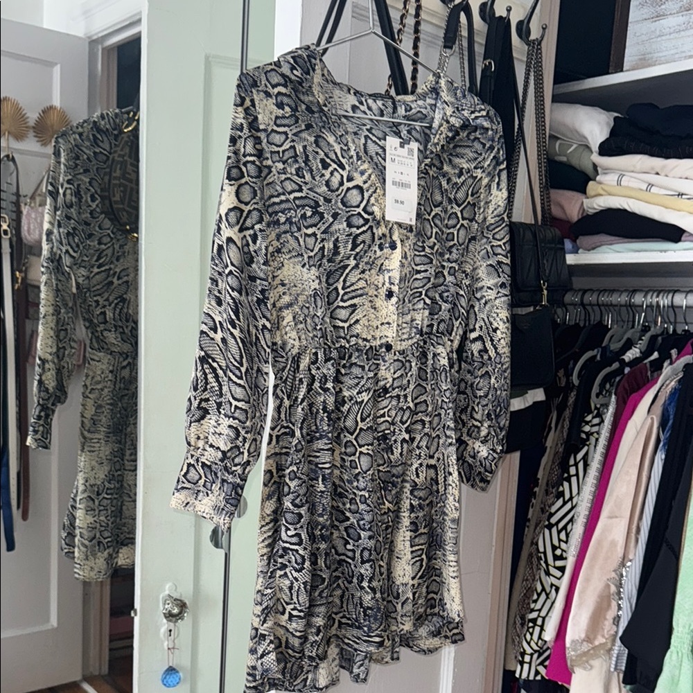 Zara Black and White Long Sleeve Sundress